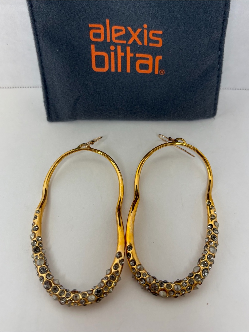 Alexis Bittar Gold Tone Crystal-Embellished Oval Hoop Earrings